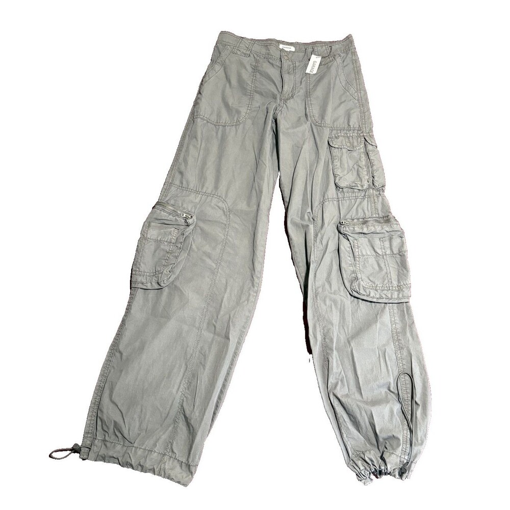 Garage Women's Gray Cargo Parachute Pants Utility Packets Adjust Cuffs Sz XS New
